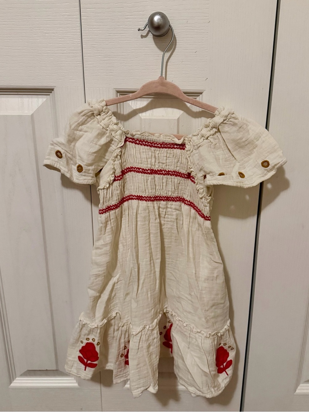 Zara Cream Dress with Red Embroidered Detail